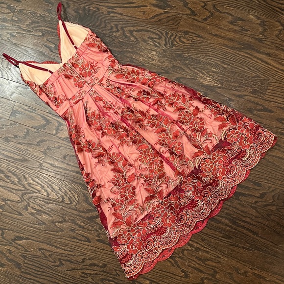 NWT- RED & GOLD SZ:L EMBROIDERED MIDI DRESS by AZBRO - Picture 4 of 14
